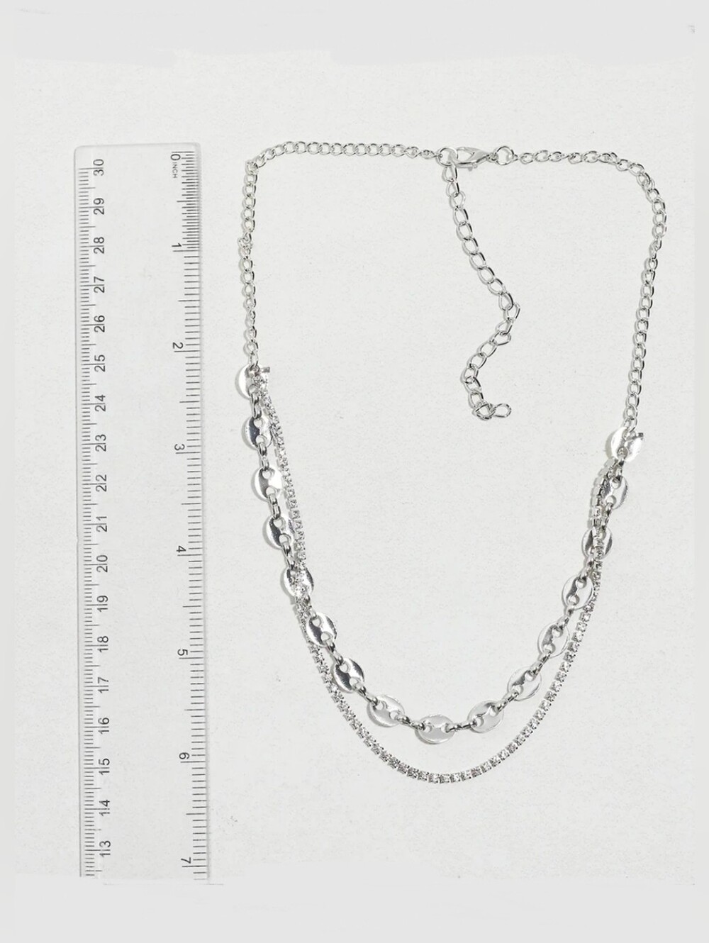 Silver Layered Rhinestone Chain Necklace BNIB - Picture 2 of 9